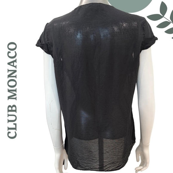 Club Monaco Black Semi Sheer Ruffle Front Silk Blend Cotton Blouse – Size Medium - Picture 4 of 6